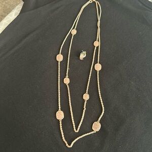 Long layered Rosegold necklace & earrings